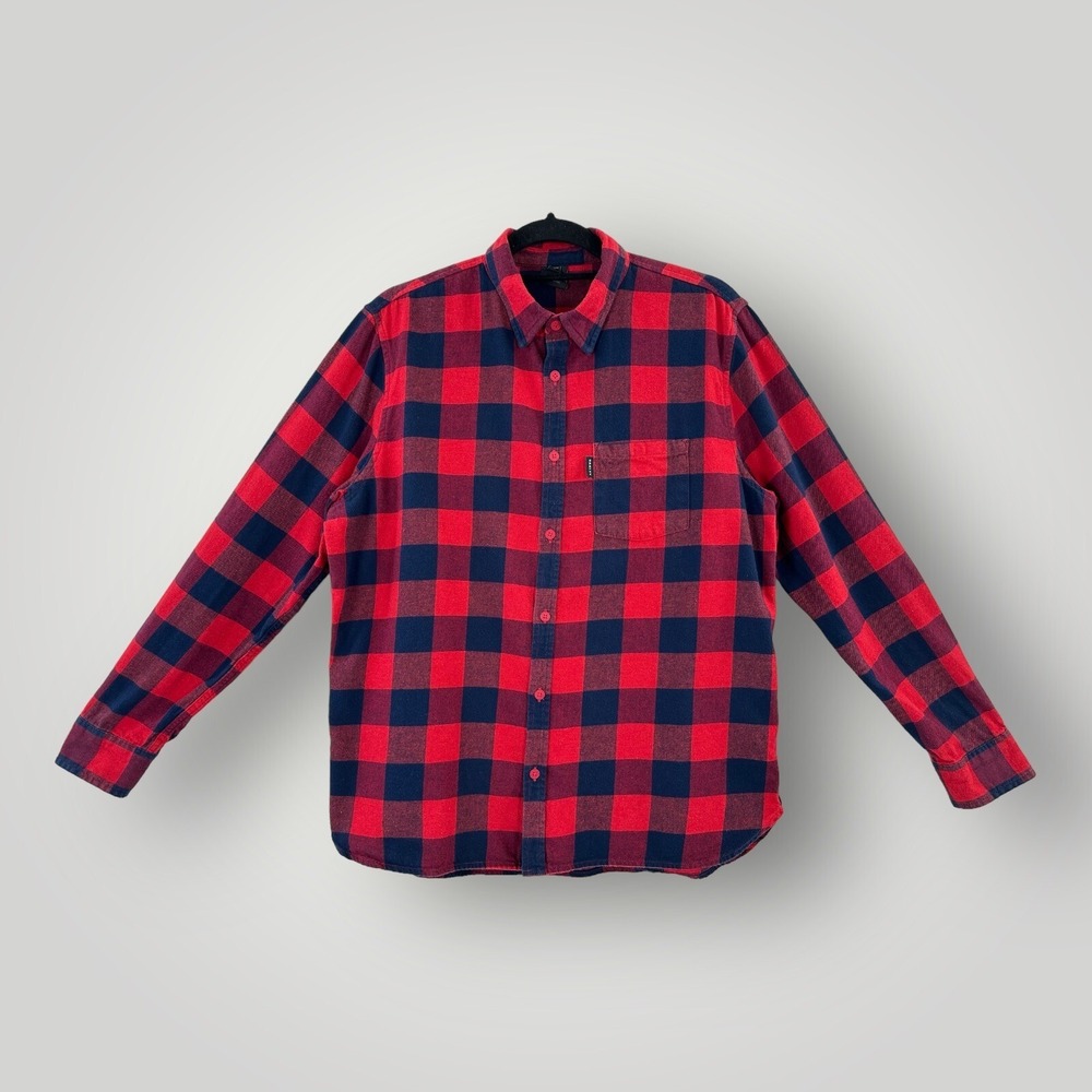 Oakley Flannel Shirt‎ Men's Size Medium Custom Fit Plaid Red Blue Logo